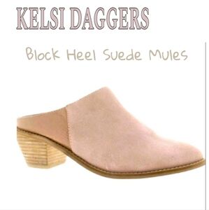 NEW KELSI DAGGER BLUSH CREAM SUEDE Western cowboy flair mules, SLIP ONS